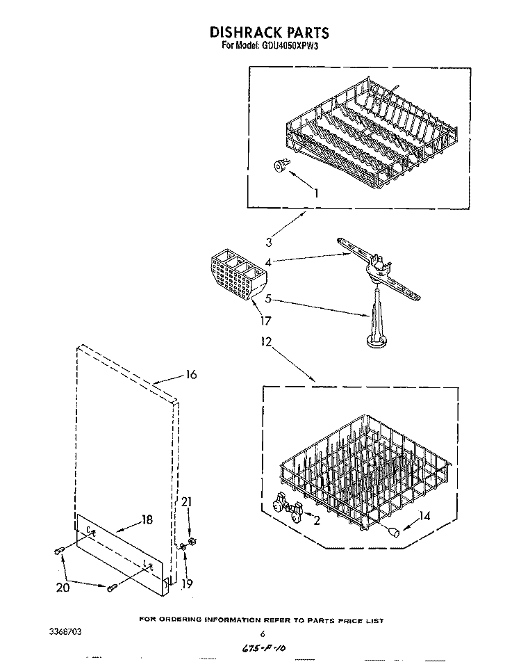 DISHRACK Diagram and Parts List for GDU4050XPW3  Whirlpool Dishwasher