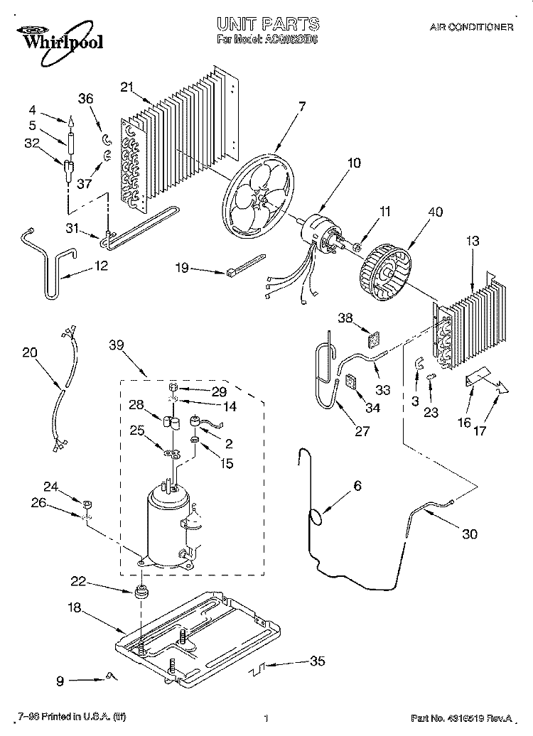 UNIT, LITERATURE Diagram and Parts List for ACQ062XD0  Whirlpool Air Conditioner