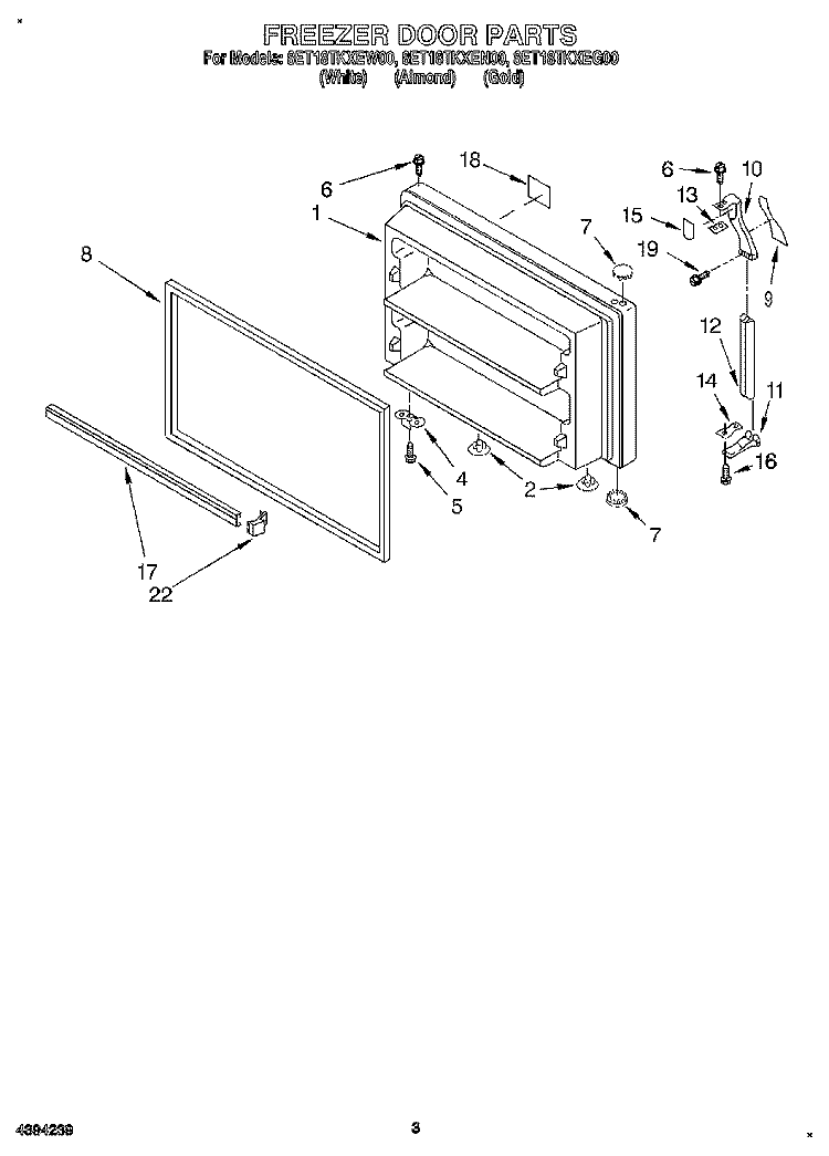FREEZER DOOR Diagram and Parts List for 8ET18TKXEG00  Whirlpool Refrigerator