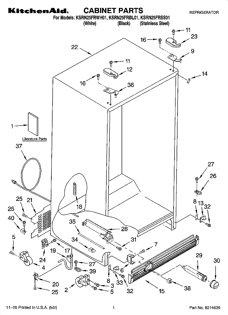 CABINET PARTS Diagram and Parts List for KSRN25FRWH01  KitchenAid Refrigerator