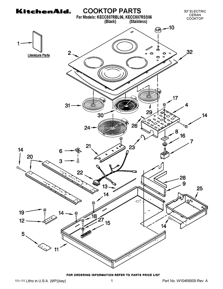 COOKTOP PARTS Diagram and Parts List for KECC507RSS06  KitchenAid Cooktop