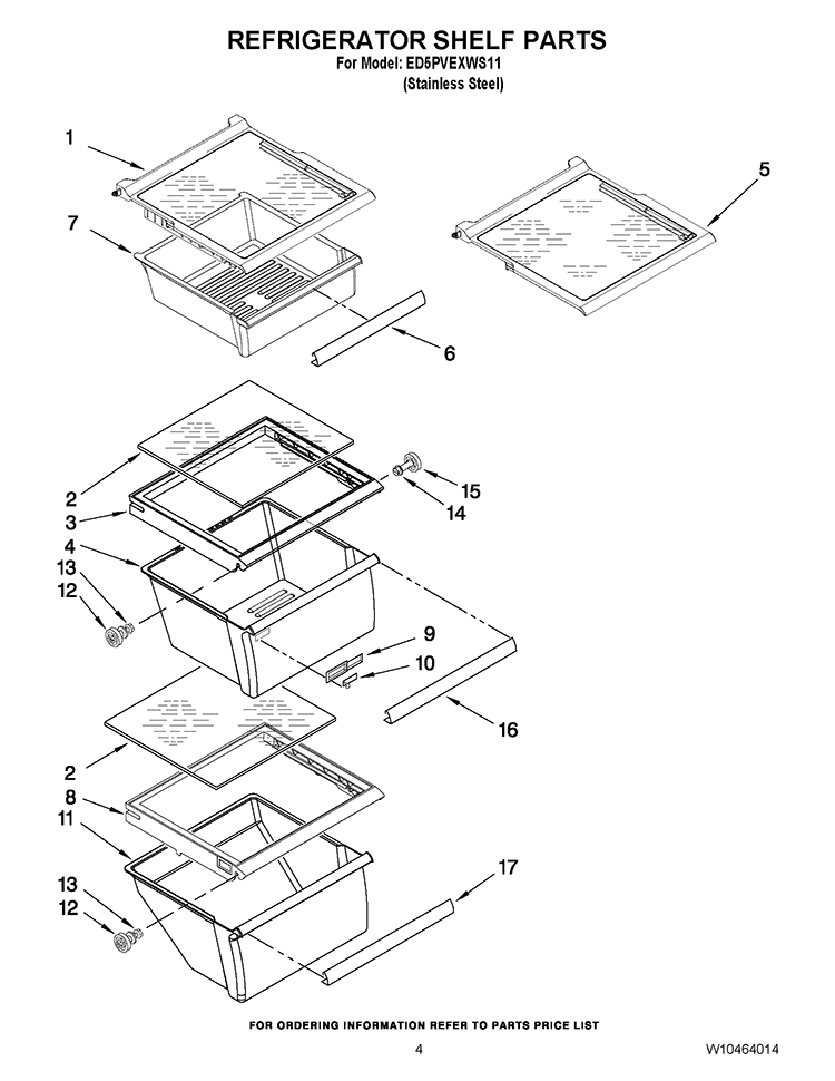 REFRIGERATOR SHELF PARTS Diagram and Parts List for ED5PVEXWS11  Whirlpool Refrigerator