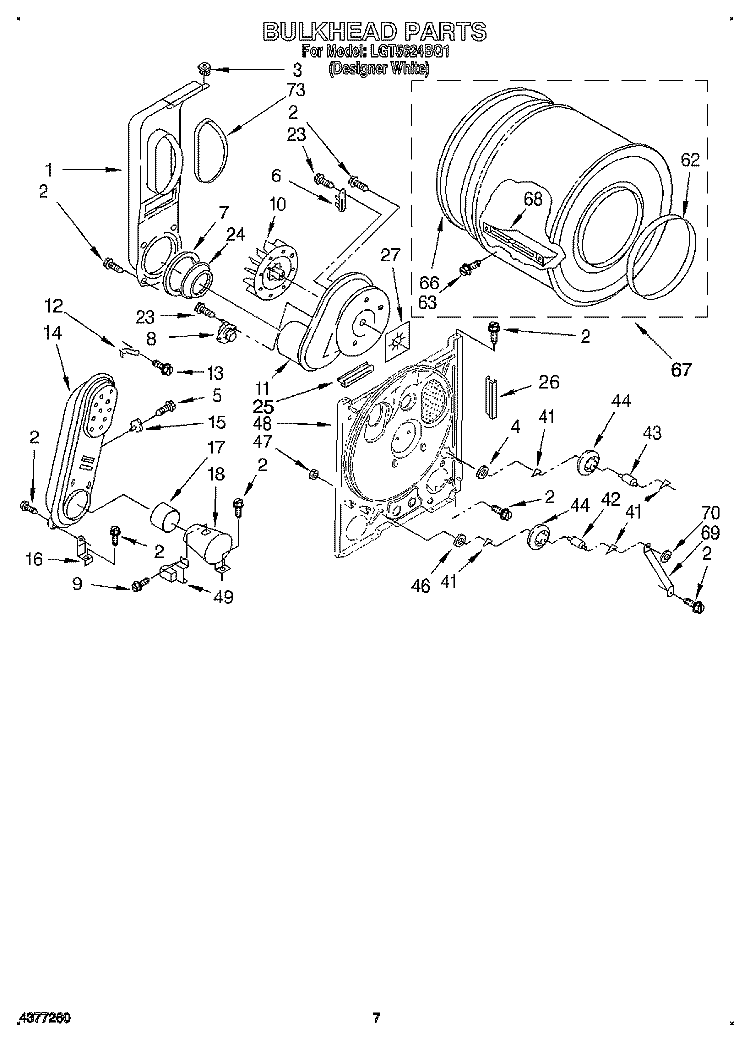 BULKHEAD Diagram and Parts List for LGT5624BQ1  Whirlpool Dryer