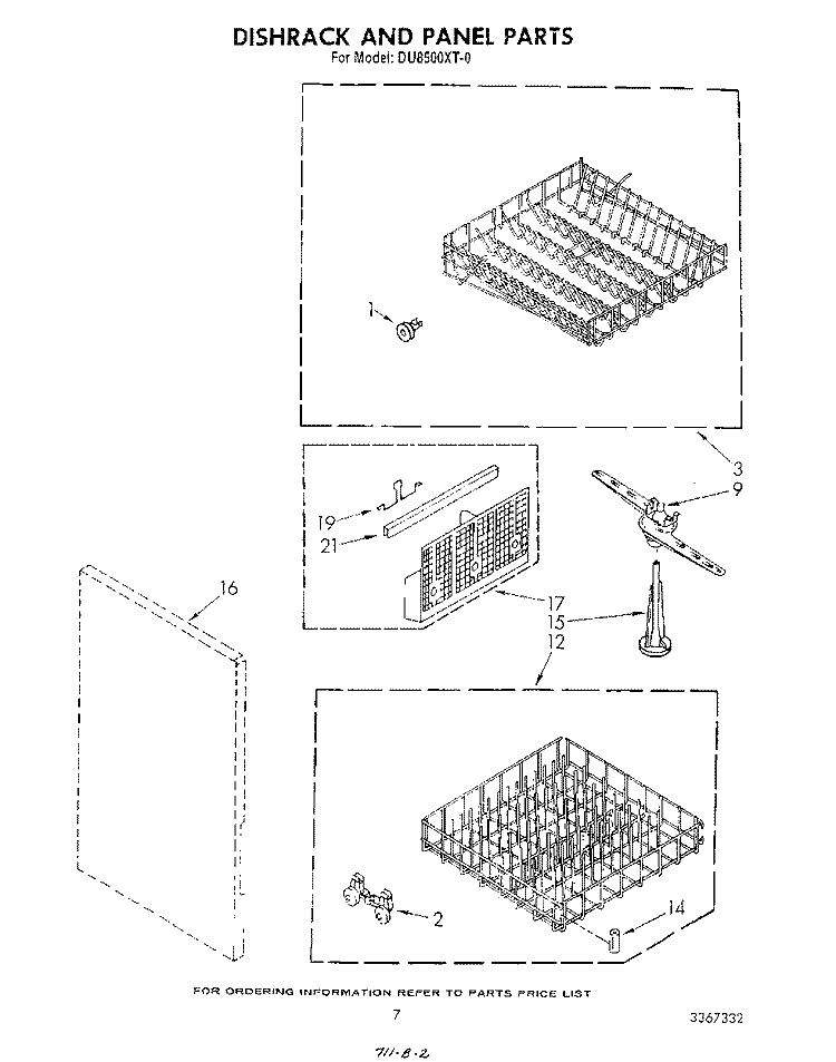 DISHRACK AND PANEL Diagram and Parts List for DU8500XT0  Whirlpool Dishwasher