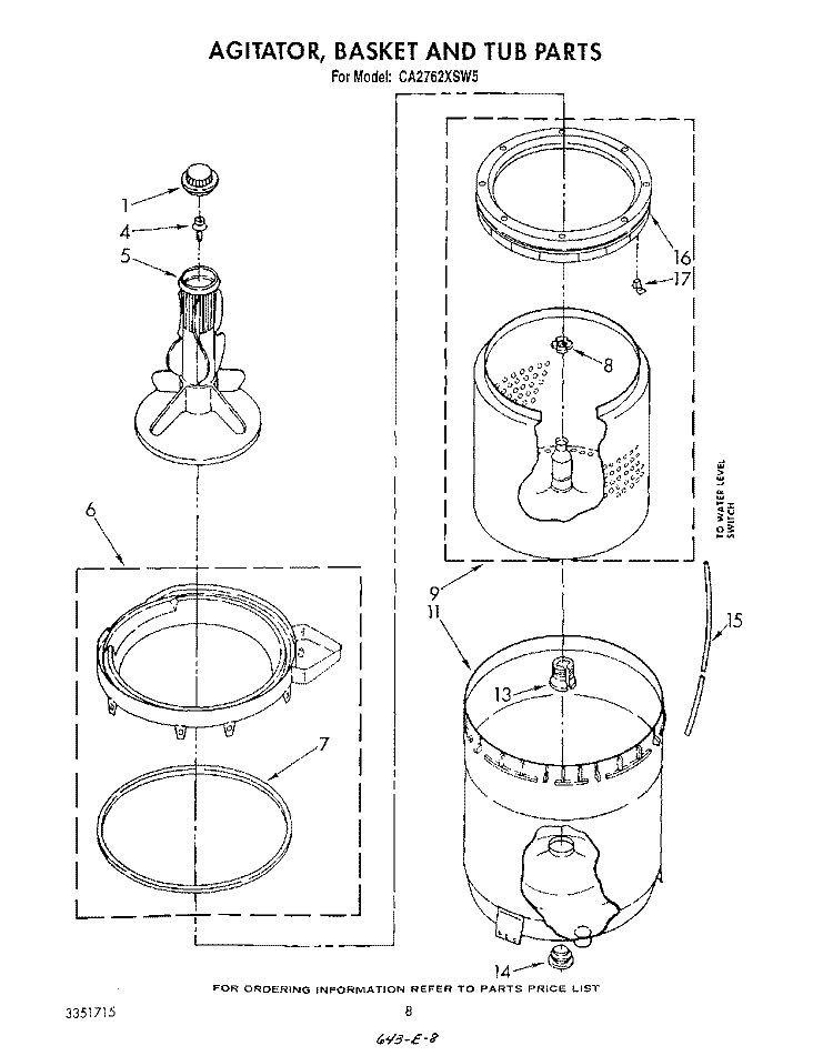 AGITATOR, BASKET AND TUB Diagram and Parts List for CA2762XSW5  Whirlpool Washer