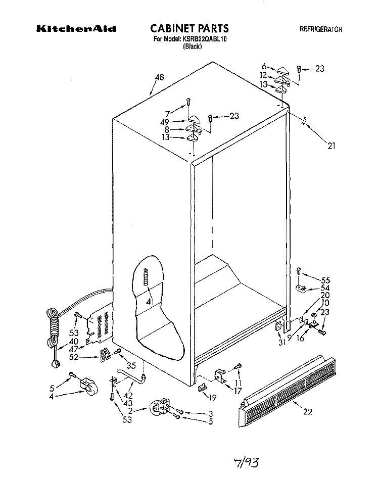CABINET Diagram and Parts List for KSRB22QABL10  KitchenAid Refrigerator
