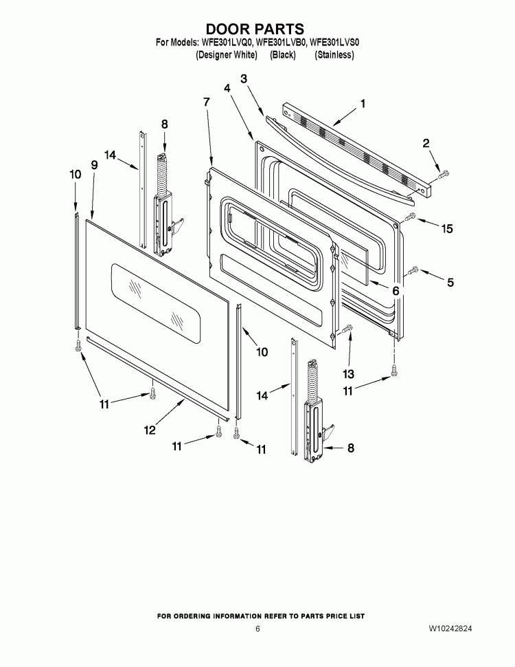 DOOR PARTS Diagram and Parts List for WFE301LVQ0  Whirlpool Range