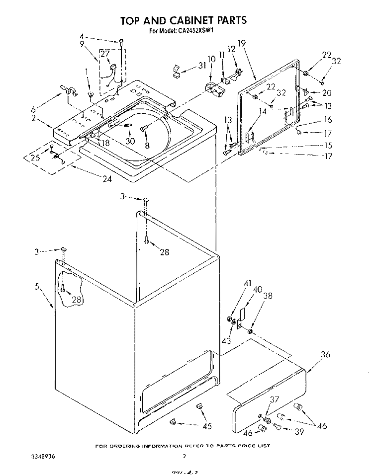 TOP AND CABINET , LITERATURE AND OPTIONAL Diagram and Parts List for CA2452XSW1  Whirlpool Washer