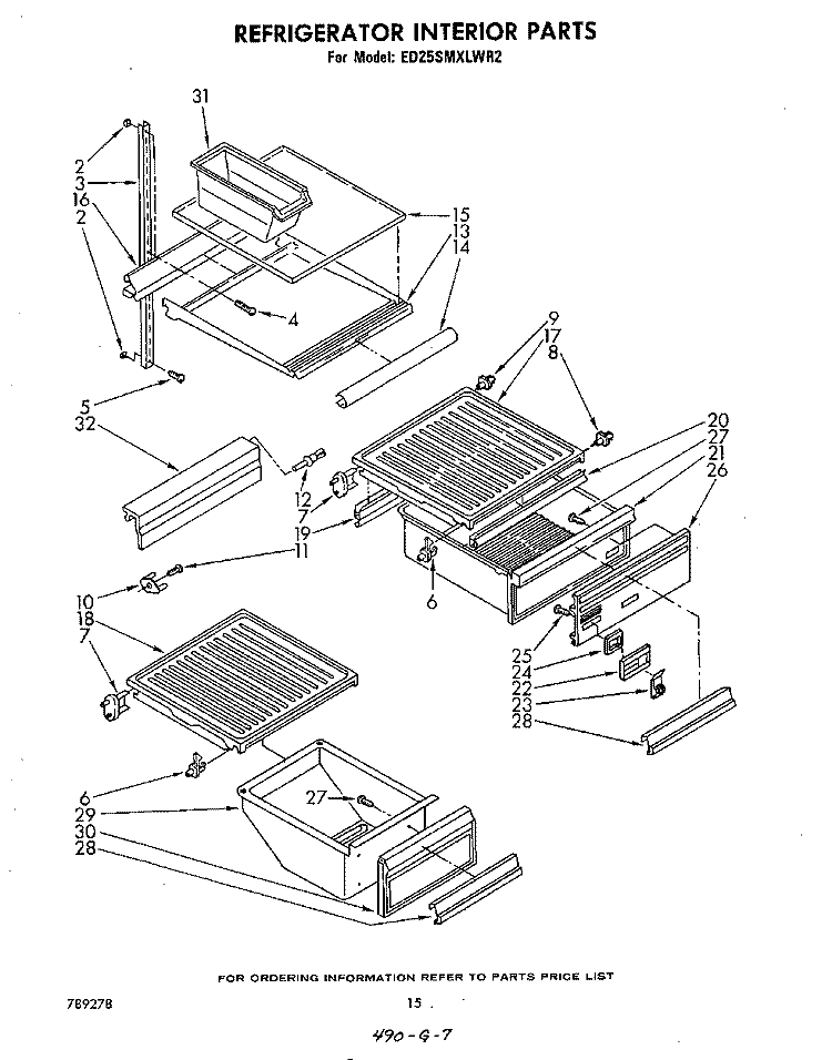 REFRIGERATOR INTERIOR , LIT/OPTIONAL Diagram and Parts List for ED25SMXLWR2  Whirlpool Refrigerator