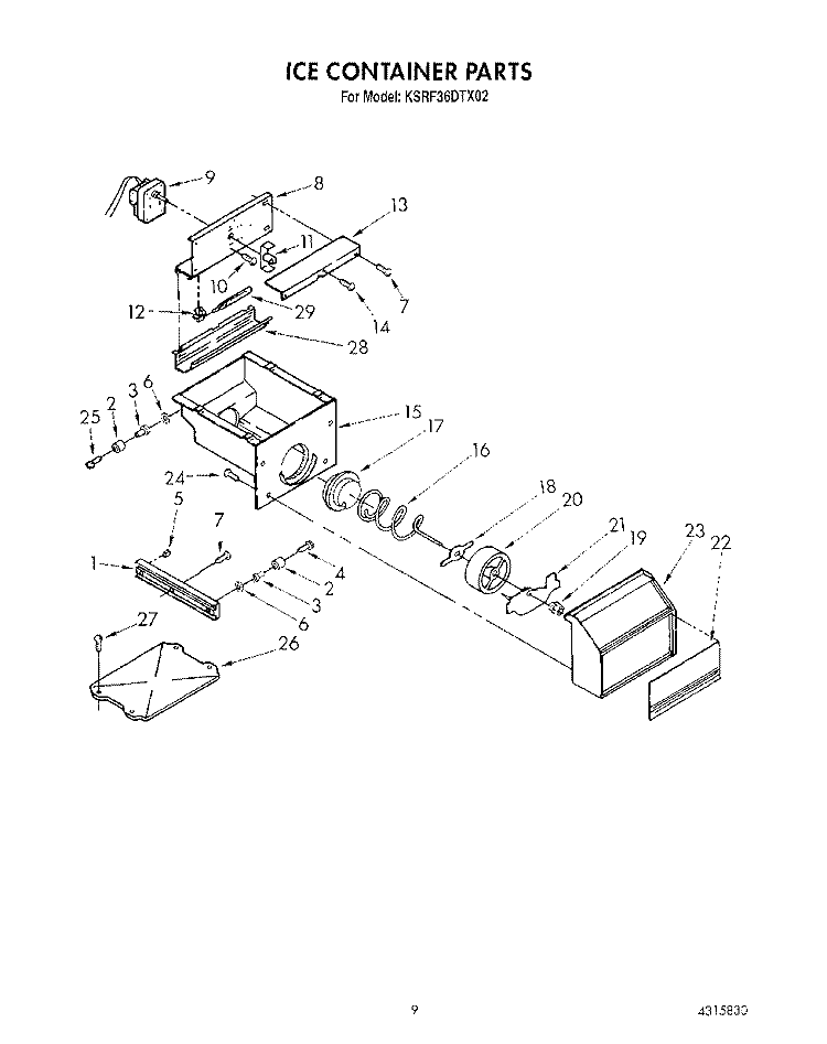 ICE CONTAINER Diagram and Parts List for KSRF36DTX02  KitchenAid Refrigerator