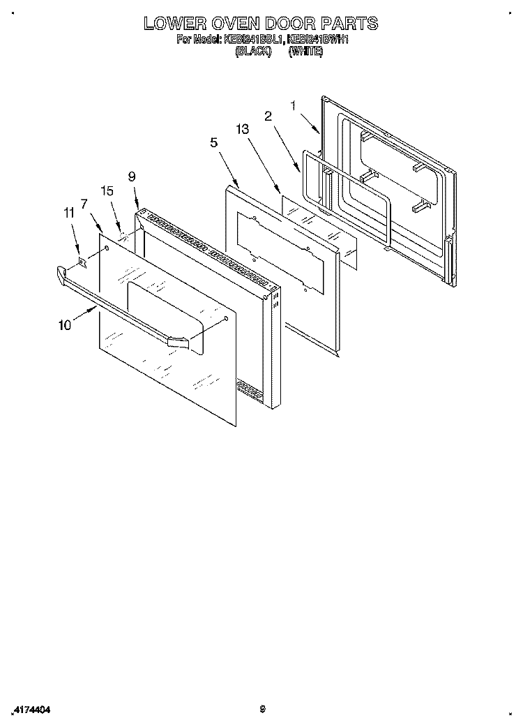 LOWER OVEN DOOR Diagram and Parts List for KEBI241BBL1  KitchenAid Wall Oven