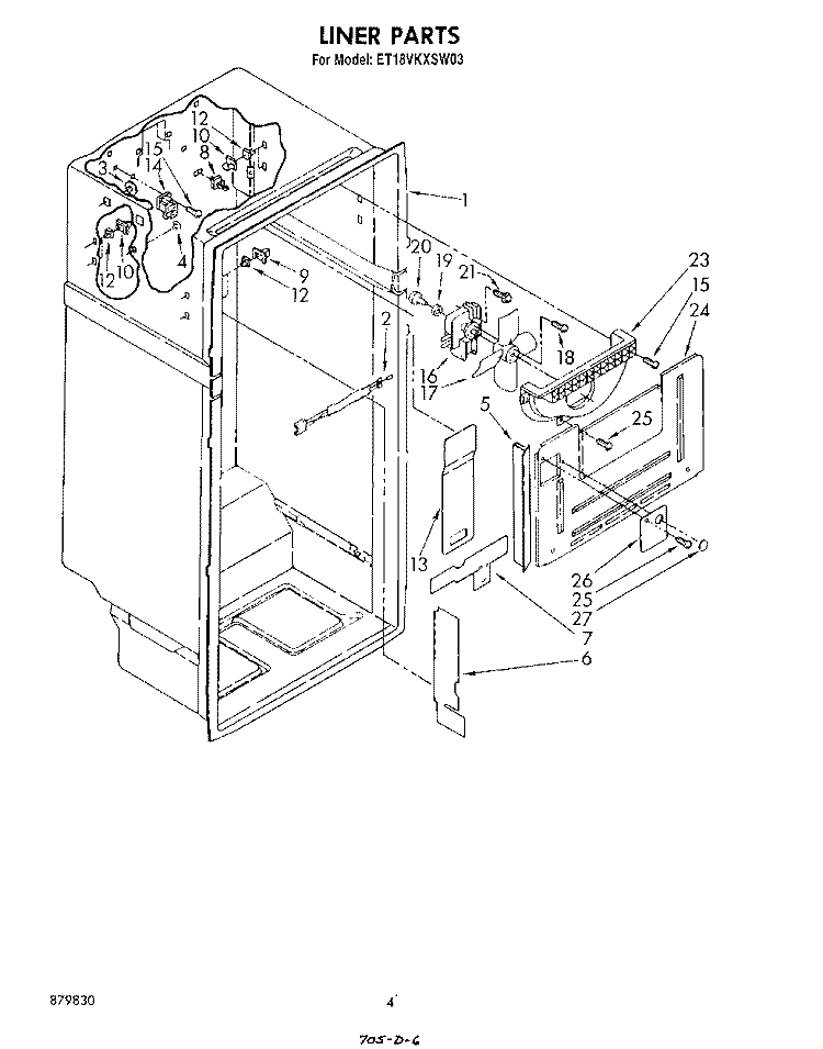 LINER Diagram and Parts List for ET18VKXSW03  Whirlpool Refrigerator