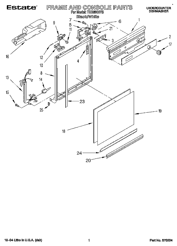 FRAME AND CONSOLE Diagram and Parts List for TUD3000Y5  Whirlpool Dishwasher