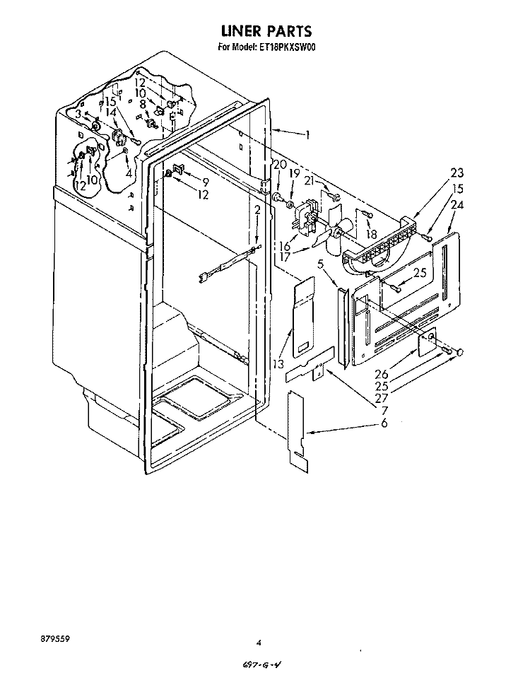 LINER Diagram and Parts List for ET18PKXSW00  Whirlpool Refrigerator