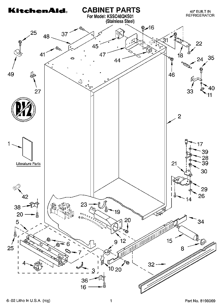 CABINET, LITERATURE Diagram and Parts List for KSSC48QKS01  KitchenAid Refrigerator
