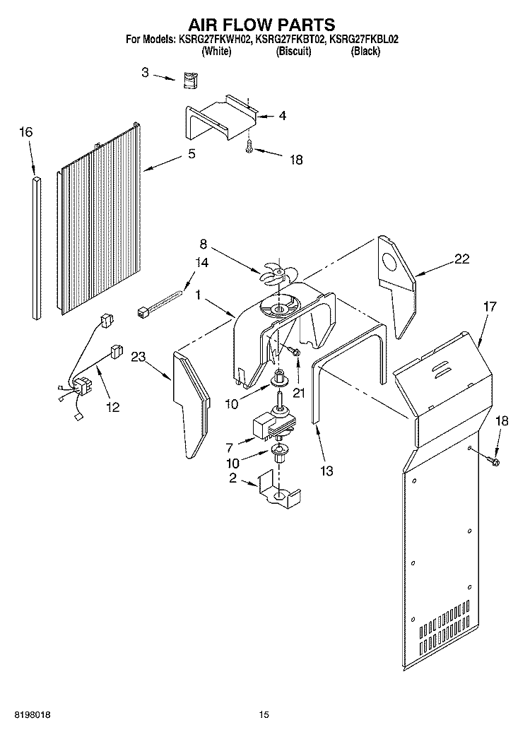 AIR FLOW Diagram and Parts List for KSRG27FKWH02  KitchenAid Refrigerator