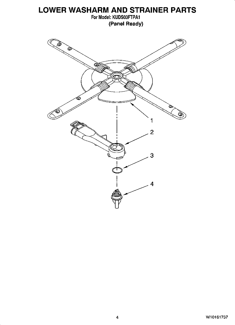 LOWER WASHARM AND STRAINER PARTS Diagram and Parts List for KUDS03FTPA1  KitchenAid Dishwasher