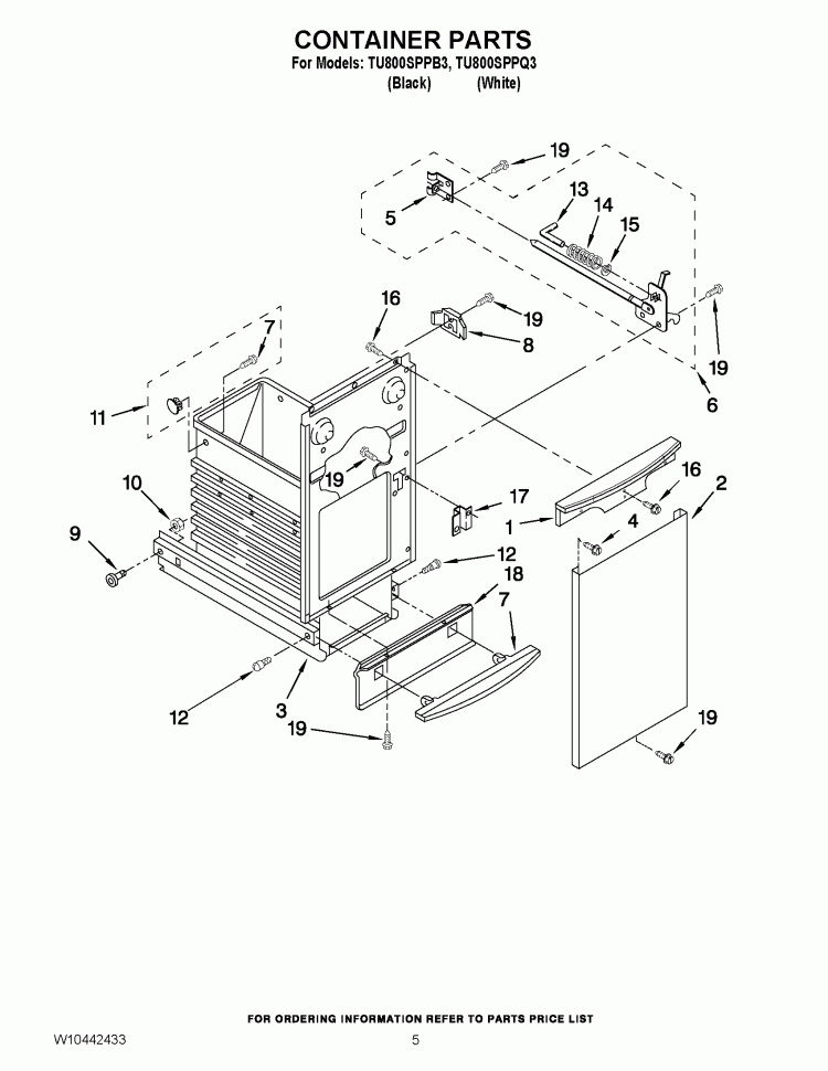 CONTAINER PARTS Diagram and Parts List for TU800SPPB3  Whirlpool Trash Compactor