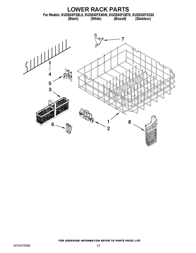 LOWER RACK PARTS Diagram and Parts List for KUDE40FXSS5  KitchenAid Dishwasher