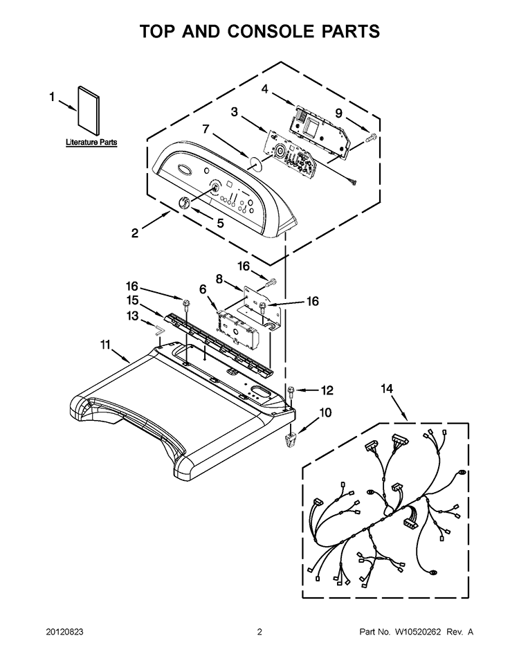 TOP AND CONSOLE PARTS Diagram and Parts List for YWED8400YW1  Whirlpool Dryer