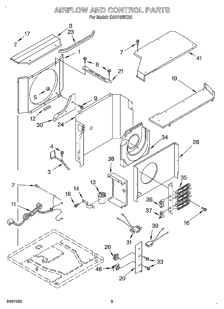 AIR FLOW AND CONTROL Diagram and Parts List for CAH18WC00  Crosley Air Conditioner