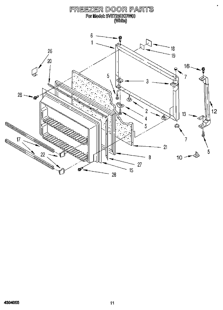 FREEZER DOOR, LIT/OPTIONAL Diagram and Parts List for 3VET23DKDW00  Whirlpool Refrigerator