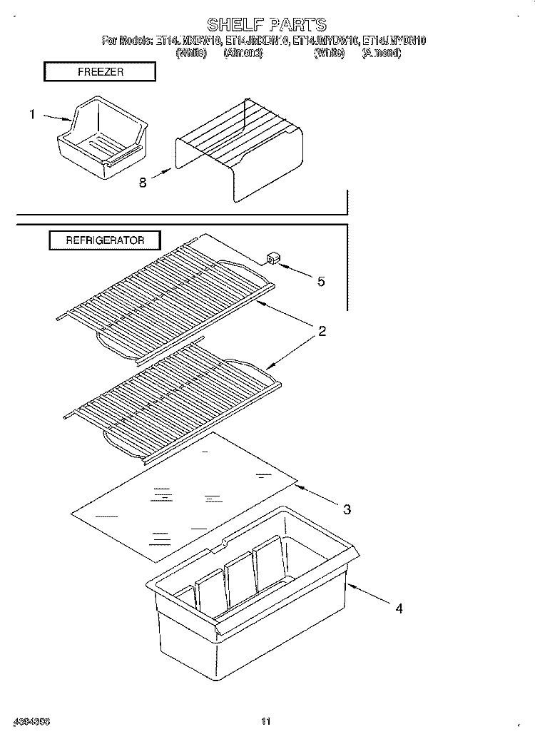 SHELF Diagram and Parts List for ET14JMYDW10  Whirlpool Refrigerator