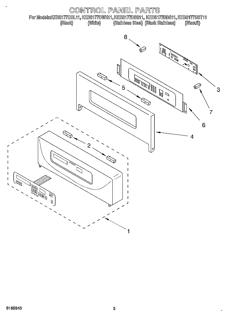 CONTROL PANEL Diagram and Parts List for KEBS177DBL11  KitchenAid Wall Oven
