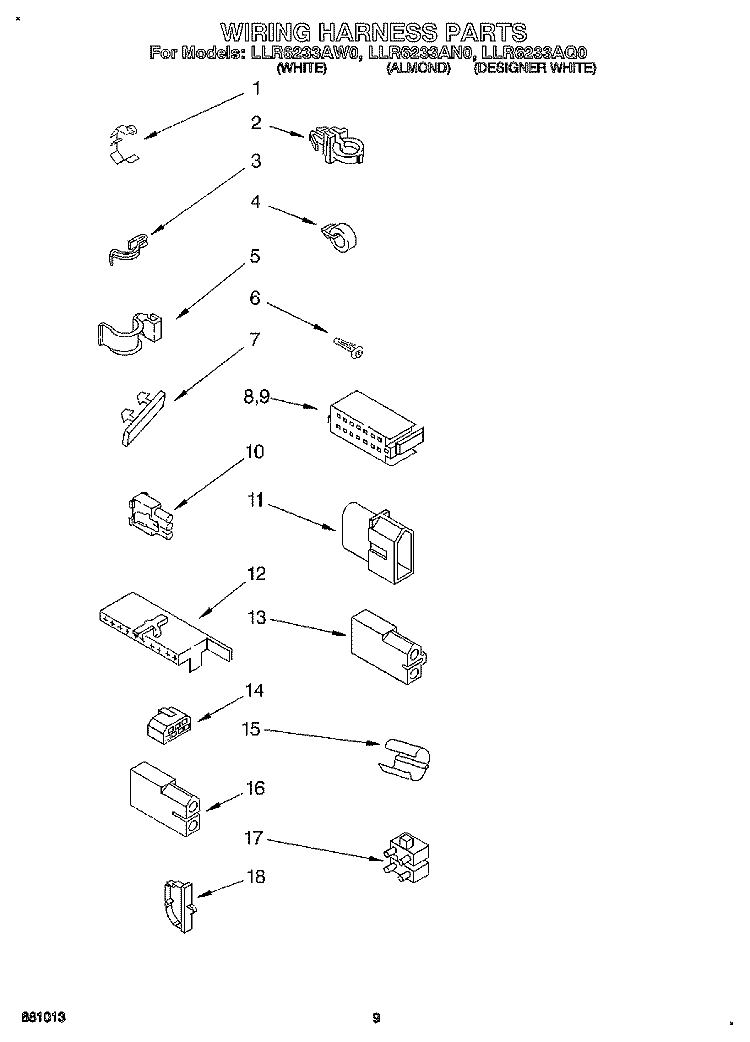WIRING HARNESS Diagram and Parts List for LLR6233AN0  Whirlpool Washer
