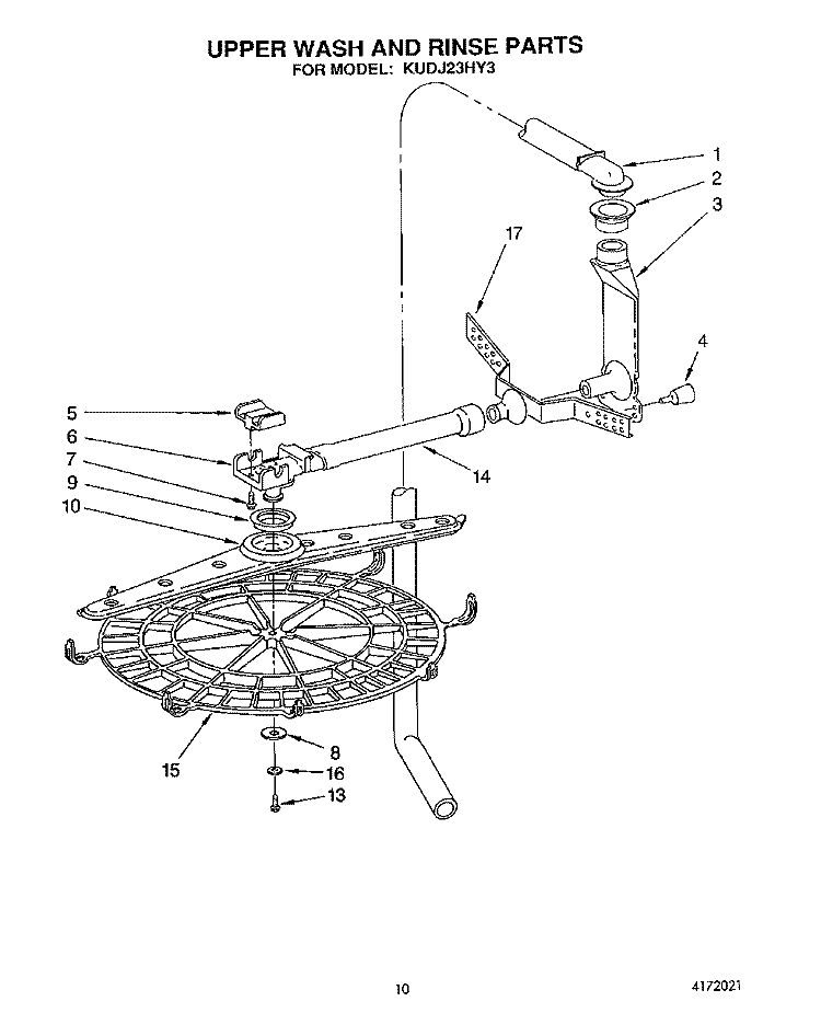 UPPER WASH AND RINSE Diagram and Parts List for KUDJ23HY3  KitchenAid Dishwasher