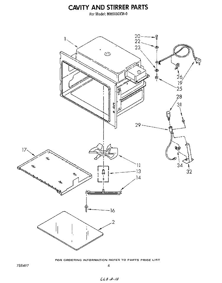 CAVITY AND STIRRER Diagram and Parts List for MH6600XM0  Whirlpool Microwave