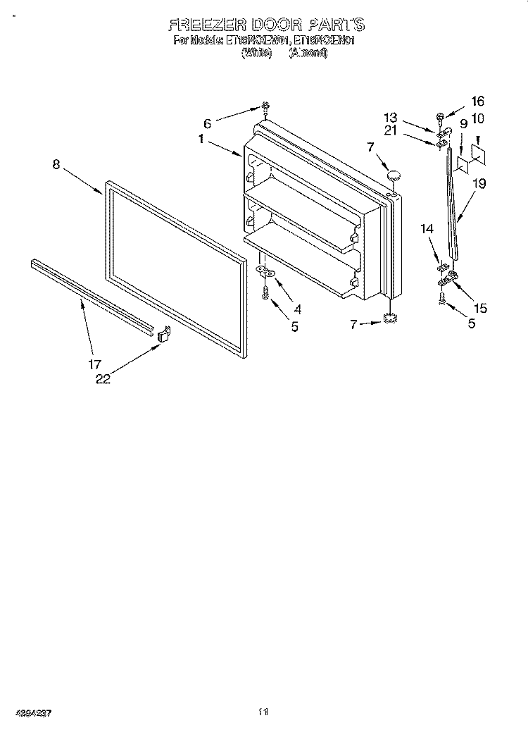 FREEZER DOOR, LIT/OPTIONAL Diagram and Parts List for ET19PKXEN01  Whirlpool Refrigerator