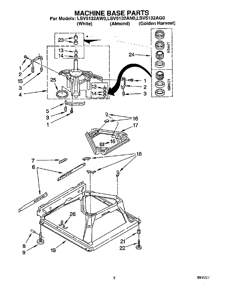 MACHINE BASE Diagram and Parts List for LSV5132AN0  Whirlpool Washer