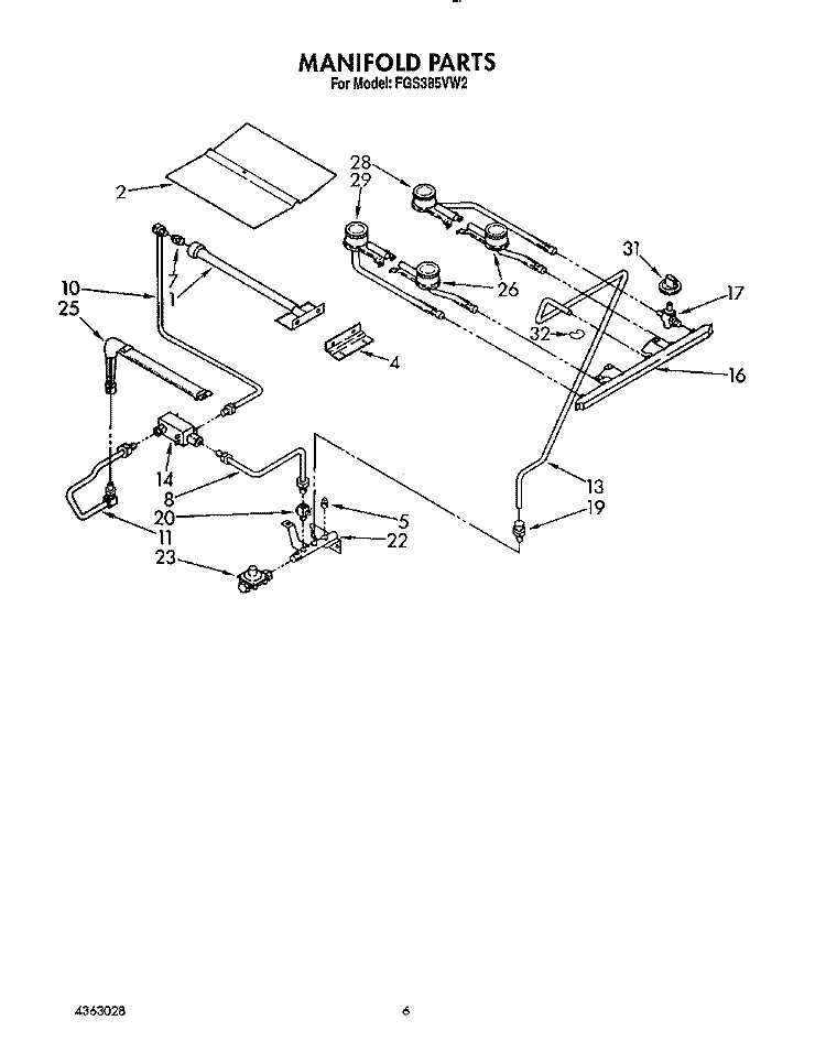 MANIFOLD Diagram and Parts List for FGS385VL2  Whirlpool Range