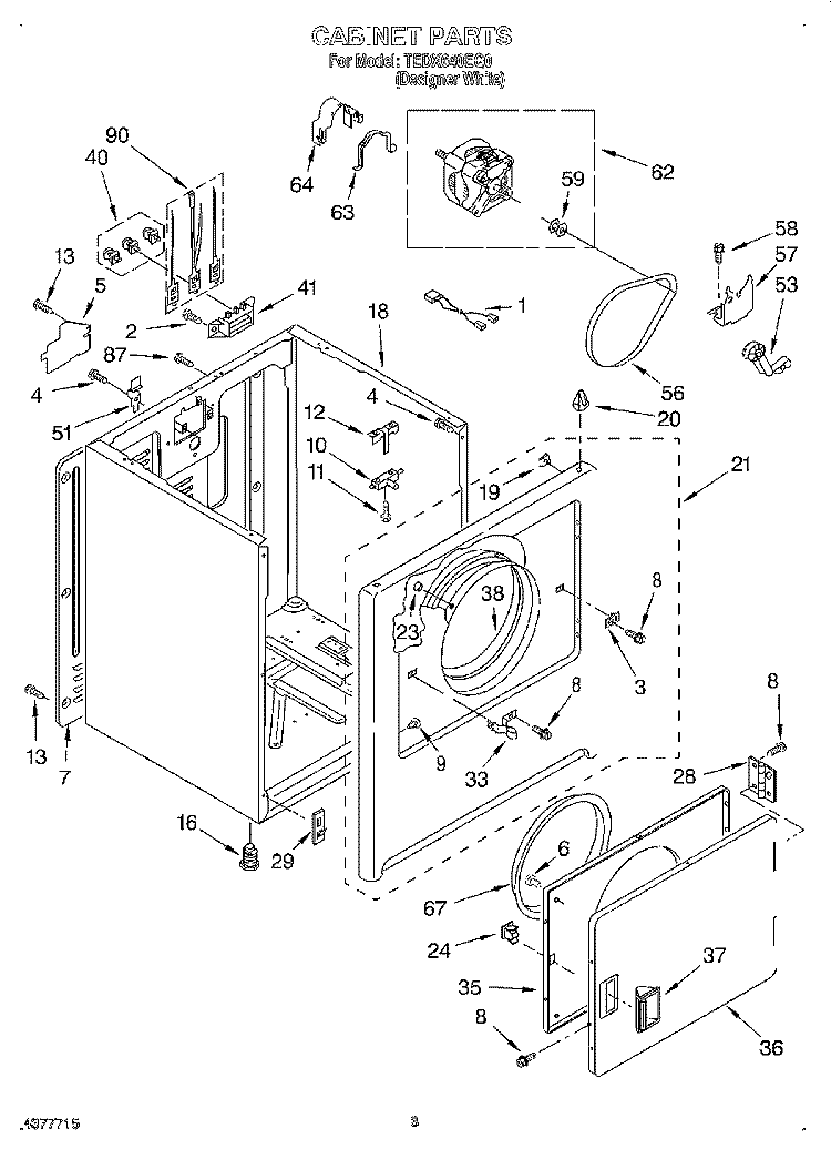 SECTION Diagram and Parts List for TEDX640EQ0  Estate Dryer