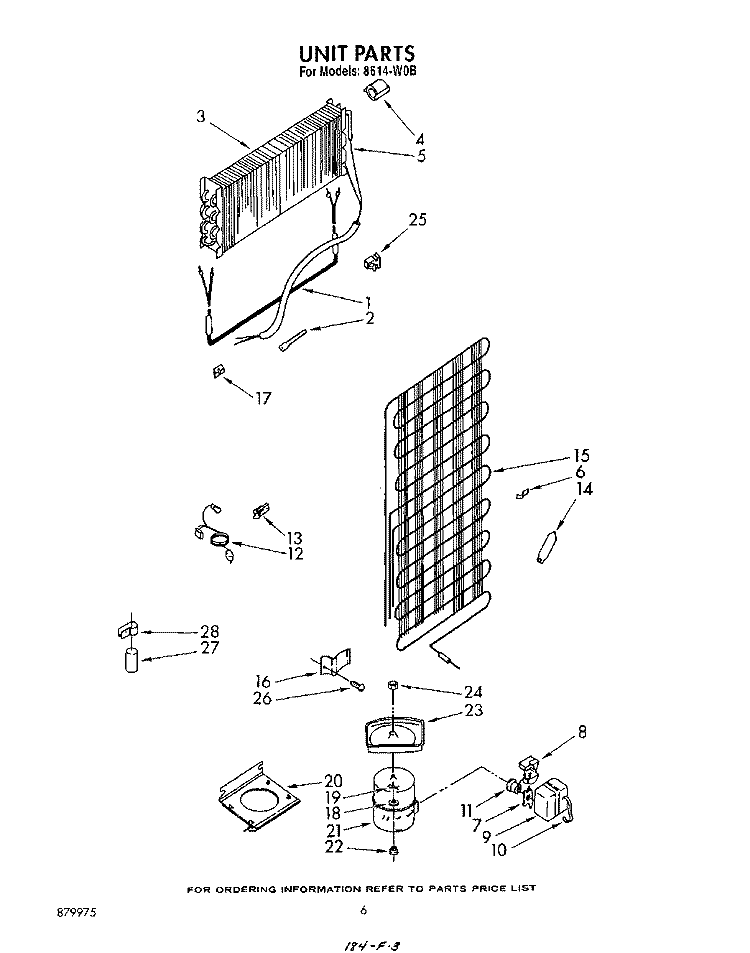 UNIT Diagram and Parts List for 8614W0B  Roper Refrigerator