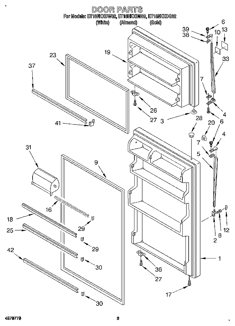 DOOR Diagram and Parts List for ET18NKXDW02  Whirlpool Refrigerator