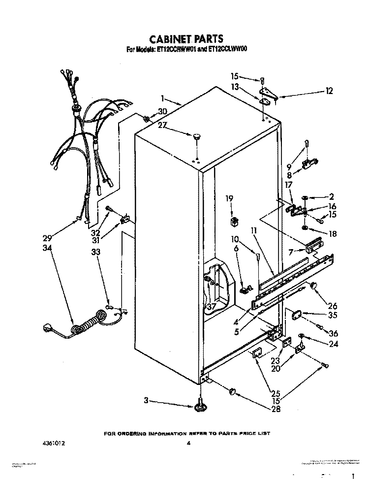 CABINET Diagram and Parts List for ET12CCRWW01  Whirlpool Refrigerator