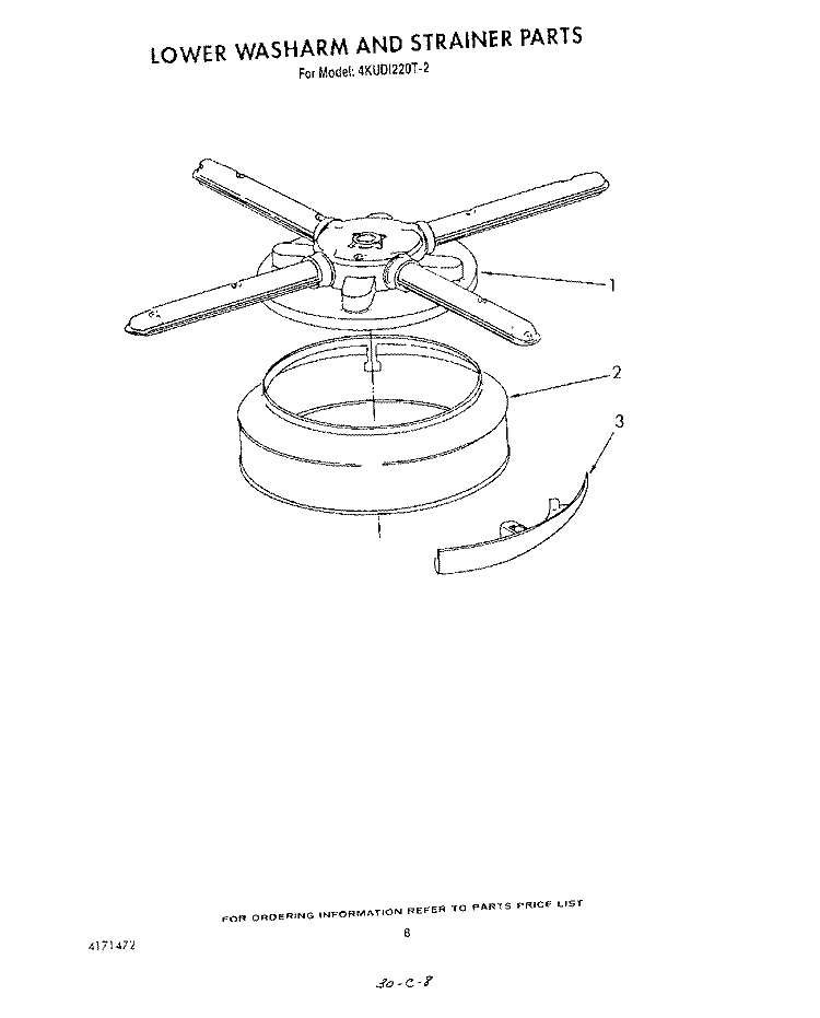 LOWER WASHARM AND STRAINER Diagram and Parts List for 4KUDI220T2  KitchenAid Dishwasher