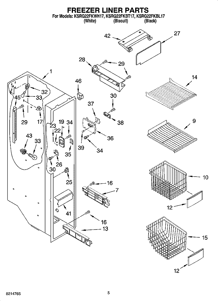 FREEZER LINER PARTS Diagram and Parts List for KSRG22FKBL17  KitchenAid Refrigerator