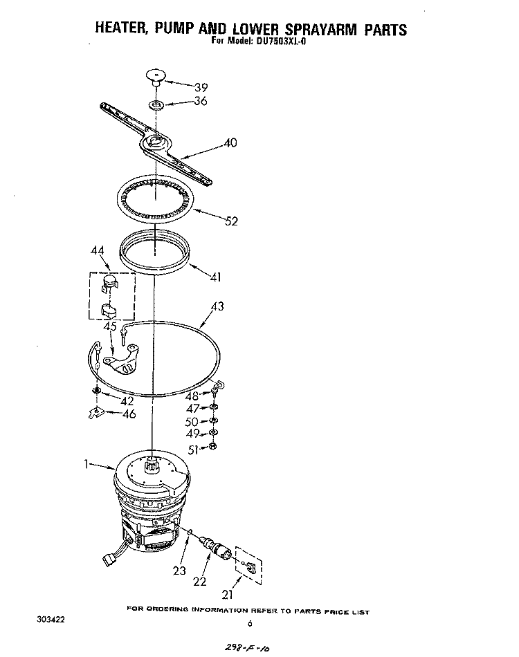 HEATER, PUMP AND LOWER SPRAYARM Diagram and Parts List for DU7503XL0  Whirlpool Dishwasher