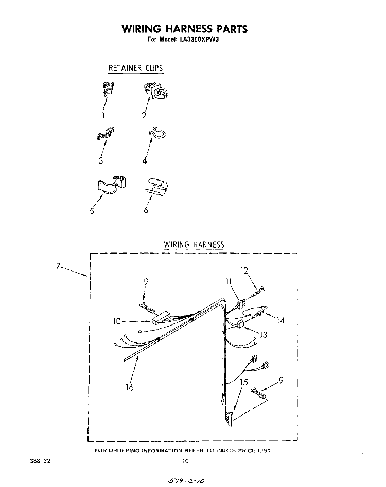 WIRING HARNESS Diagram and Parts List for LA3300XPW3  Whirlpool Washer