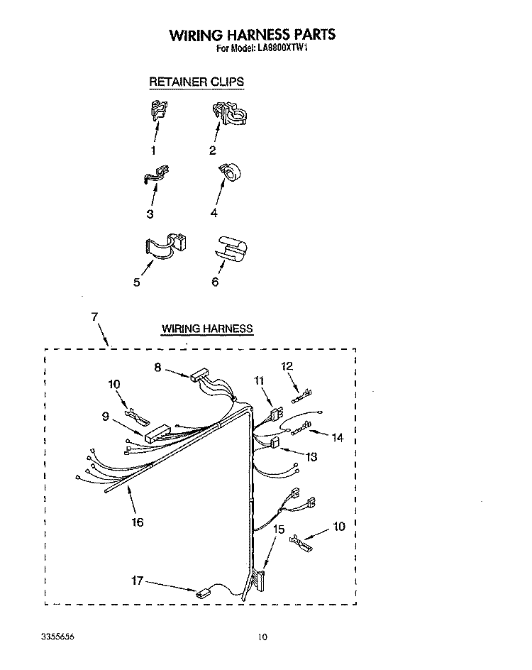 WIRING HARNESS Diagram and Parts List for LA8800XTM1  Whirlpool Washer