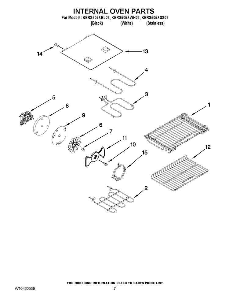 INTERNAL OVEN PARTS Diagram and Parts List for KERS505XBL02  KitchenAid Range