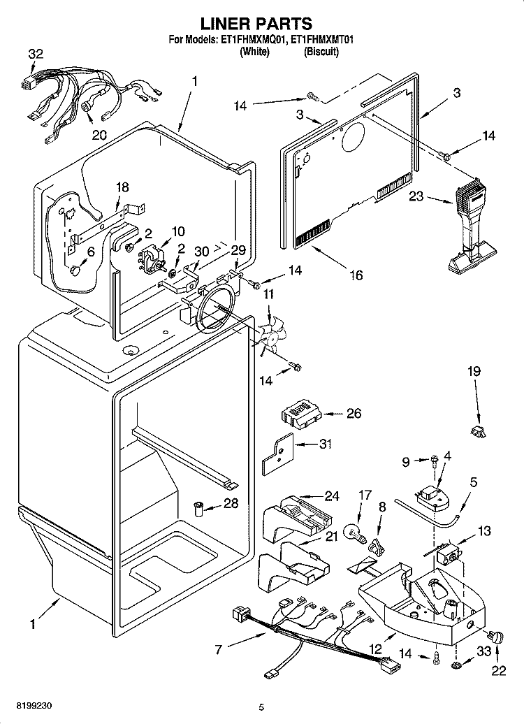 LINER PARTS Diagram and Parts List for ET1FHMXMT01  Whirlpool Refrigerator