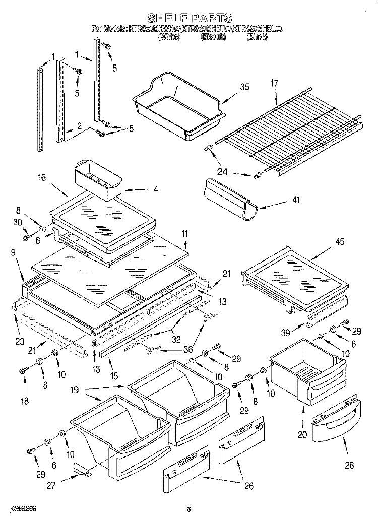 SHELF Diagram and Parts List for KTRS20MHBL00  KitchenAid Refrigerator