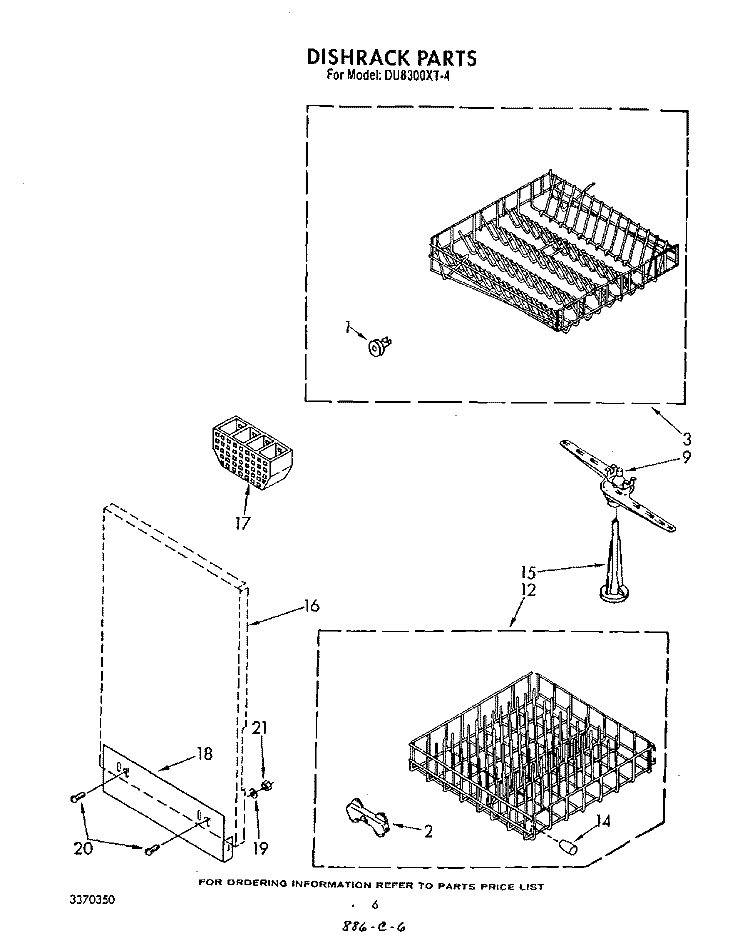 DISHRACK Diagram and Parts List for DU8300XT4  Whirlpool Dishwasher