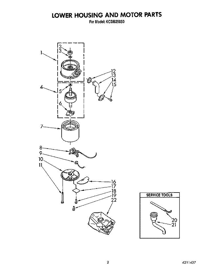 SECTION Diagram and Parts List for KCDB250S0  KitchenAid Food Waste Disposer