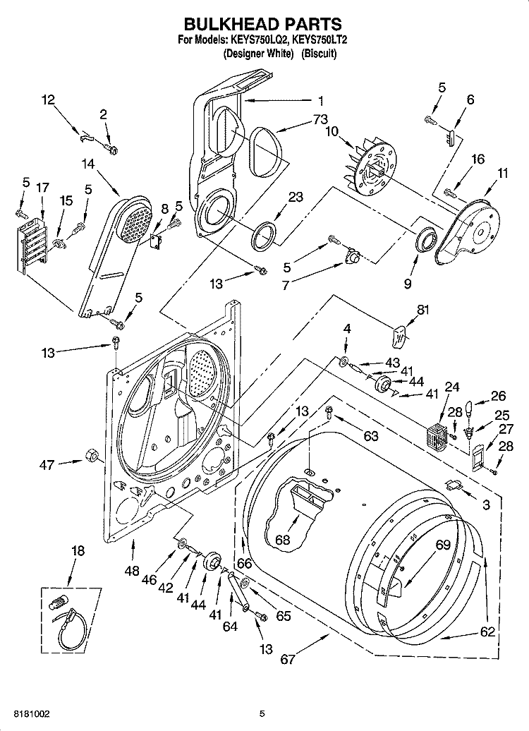 BULKHEAD PARTS, OPTIONAL PARTS (NOT INCLUDED) Diagram and Parts List for KEYS750LT2  KitchenAid Dryer
