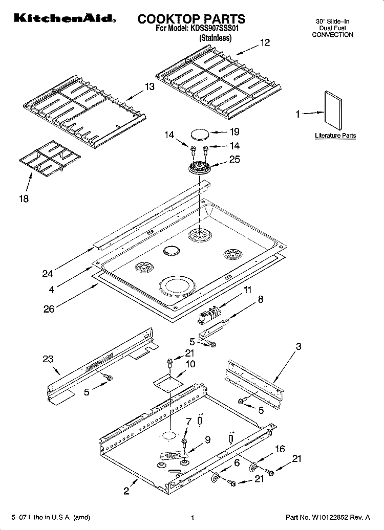 COOKTOP PARTS Diagram and Parts List for KDSS907SSS01  KitchenAid Range